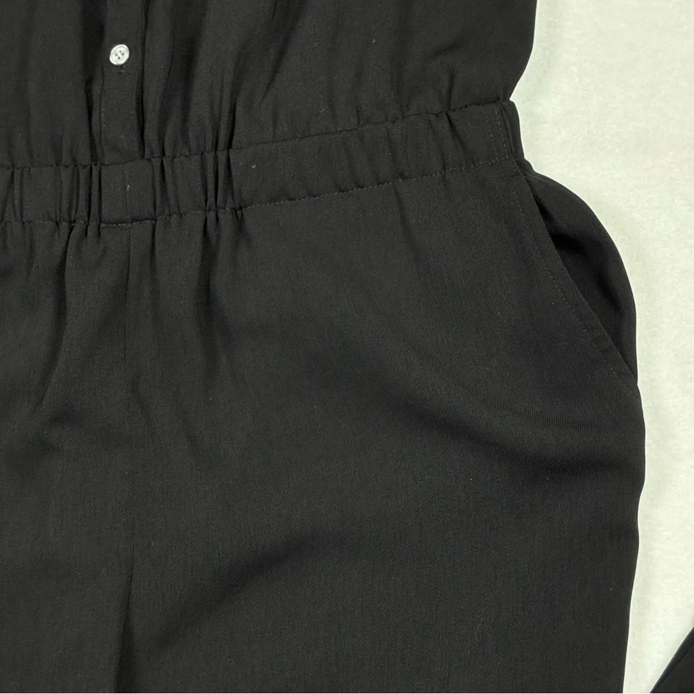 J.Crew Women jumpsuit Cuffed Camp-Shirt Small Black V-Neck Short Sleeve